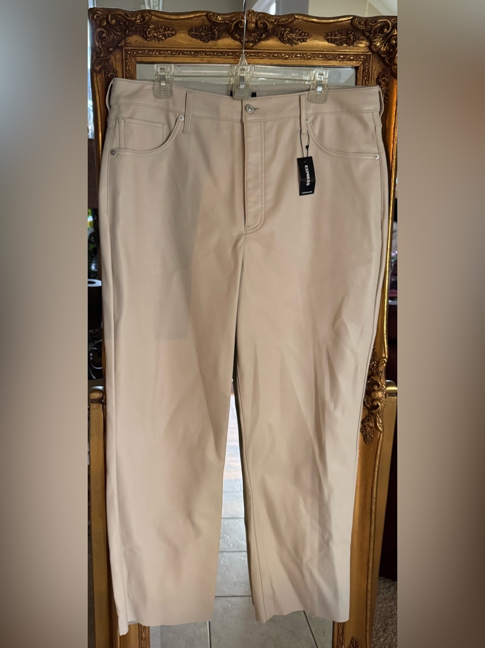 Express Beige Straight-Leg Faux Leather Pants